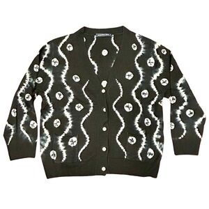 Samantha Sung Black & White Tie-Dye Cashmere Silk Cardigan Sweater M